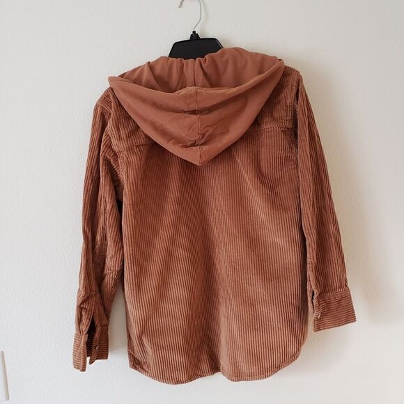 Treasure & Bond Corduroy Button Front Hoodie (Big Boys) Brown Dijon/XL - Picture 5 of 9